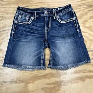 Miss Me Signature 7” Mid-Rise Shorts Size 27 Blue Denim Stretch Bling Western